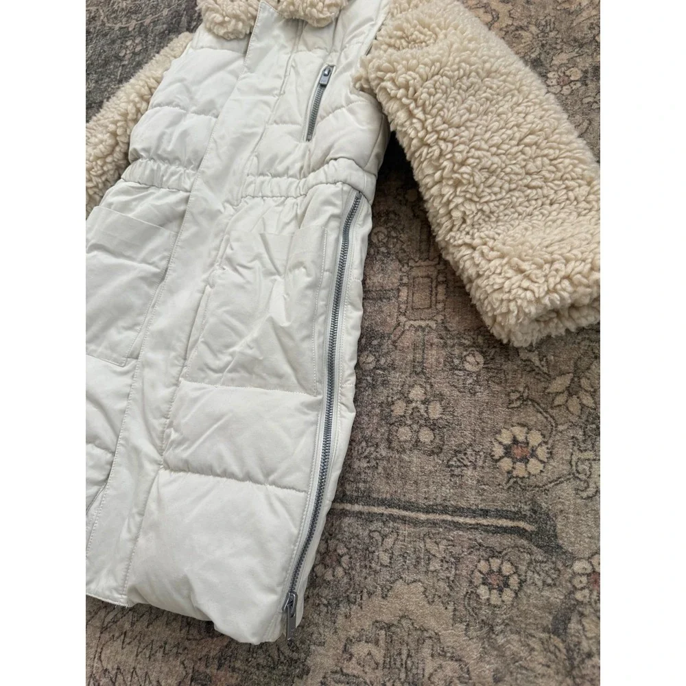 Banana Republic Kids Cream Puffer Coat Vest Faux Shearling Sleeves 4 Years